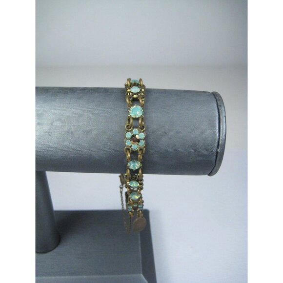 Michal Negrin Bronze Chain Bracelet Flower Swarovski AB Crystals Victorian Reviv - Picture 5 of 8